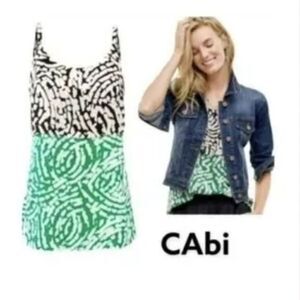 CAbi 5732 Hobnob Cami Sleeveless Tiered Tank Top MEDIUM Green Black Blouse M